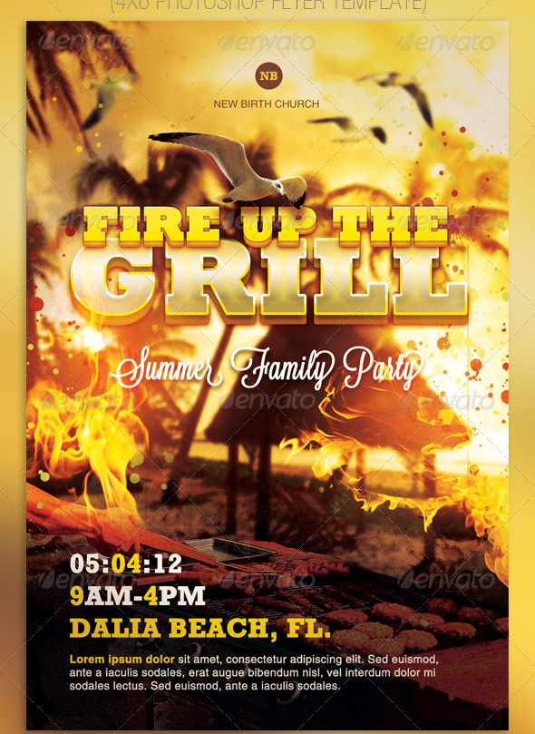 Fire Up The Grill barbecue flyer template